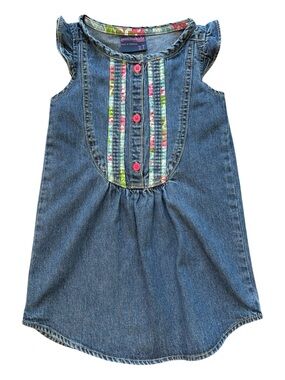 VTG 2012 Genuine Kids OshKosh 2T Denim Dress Flutter Sleeve Floral Boho